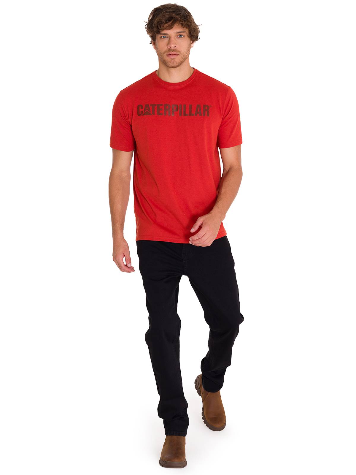 Camiseta Caterpillar Logo Tee Para Hombre Color Rojo-5