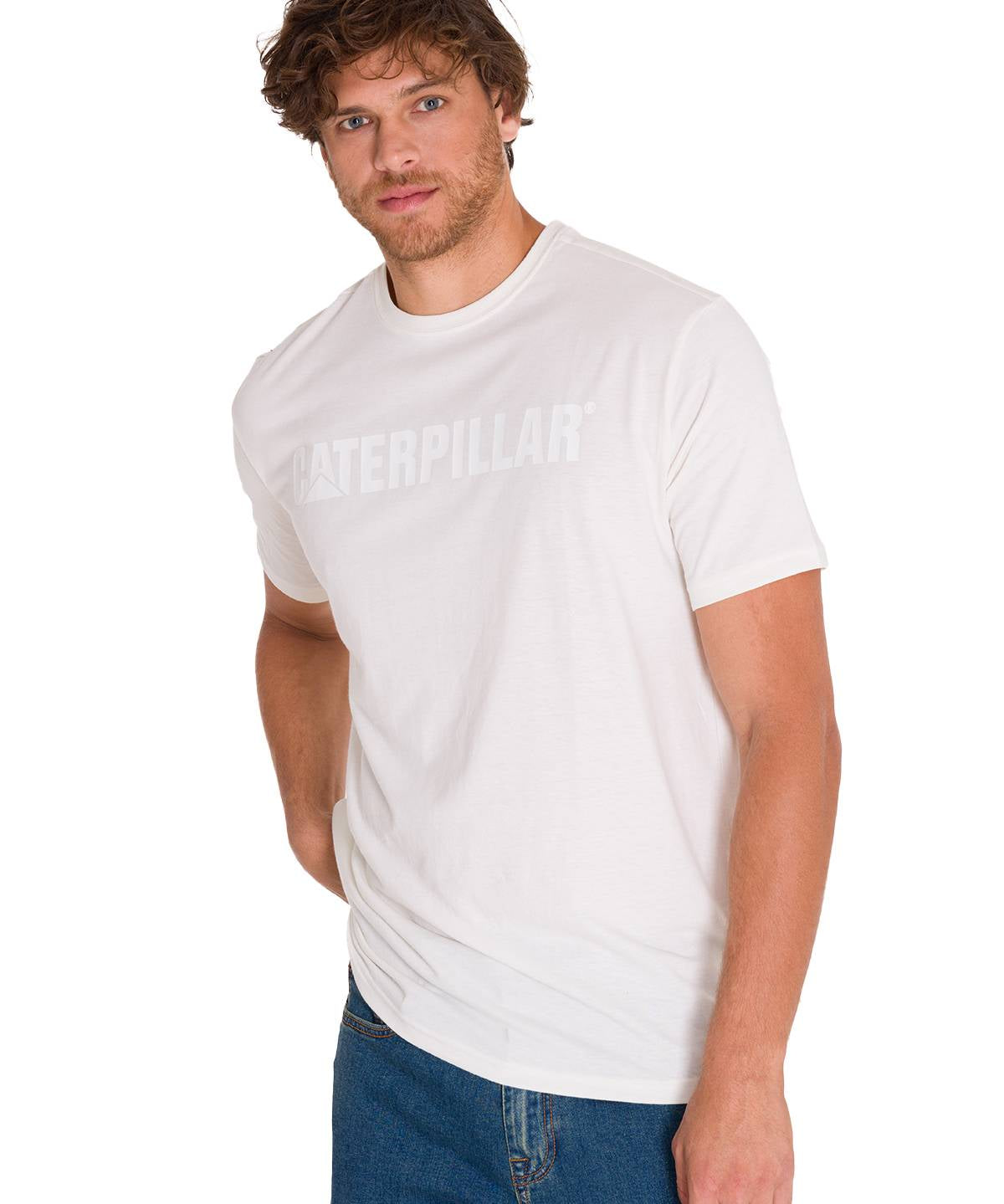 Camiseta Caterpillar Logo Tee Para Hombre Color Blanco-1
