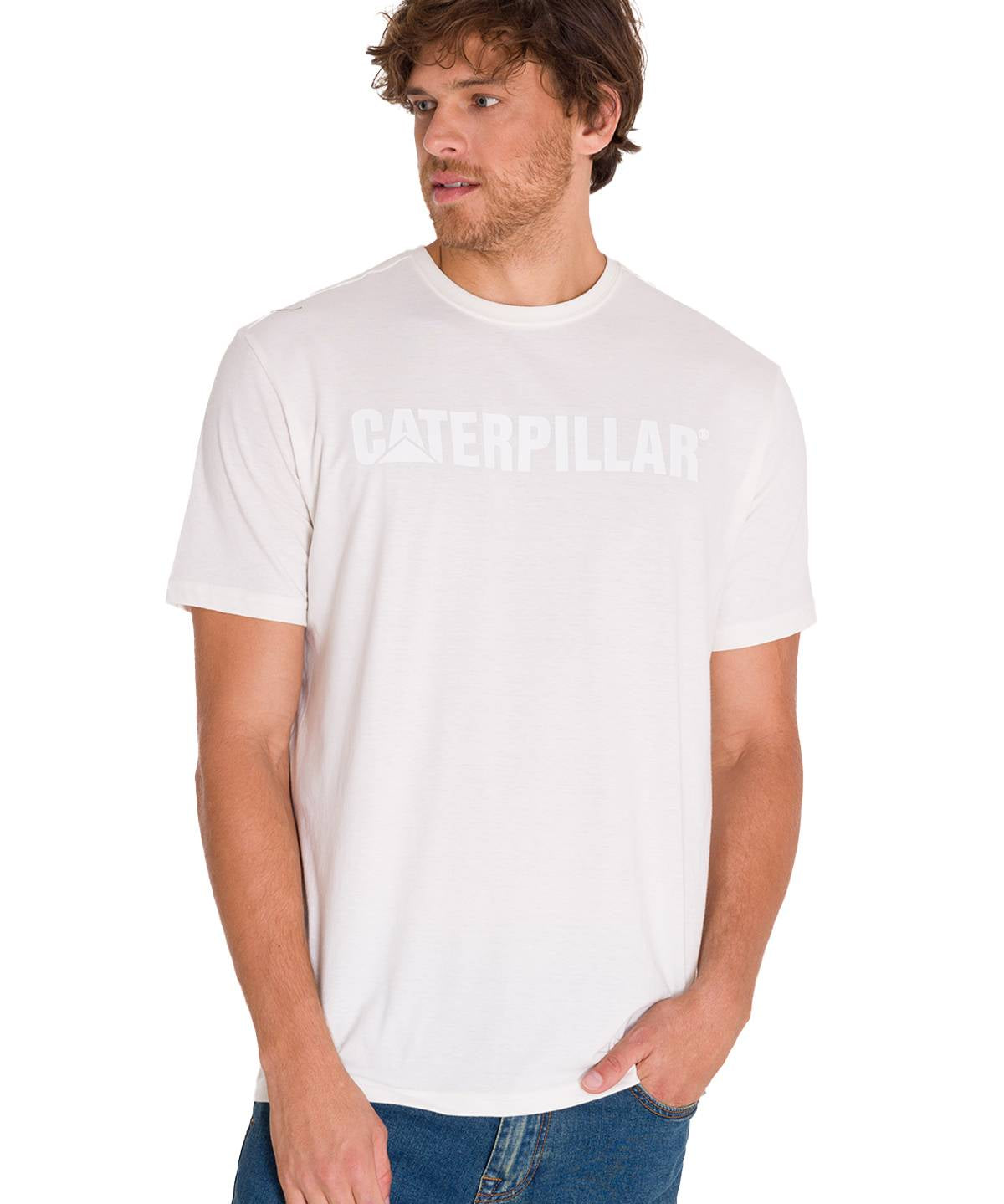 Camiseta Caterpillar Logo Tee Para Hombre Color Blanco-2