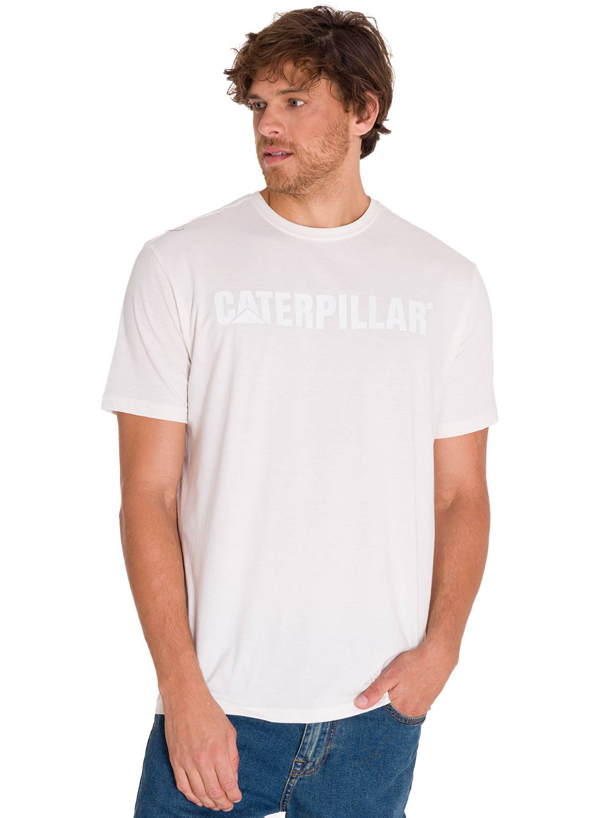 Camiseta Caterpillar Logo Tee Para Hombre Color Blanco-2