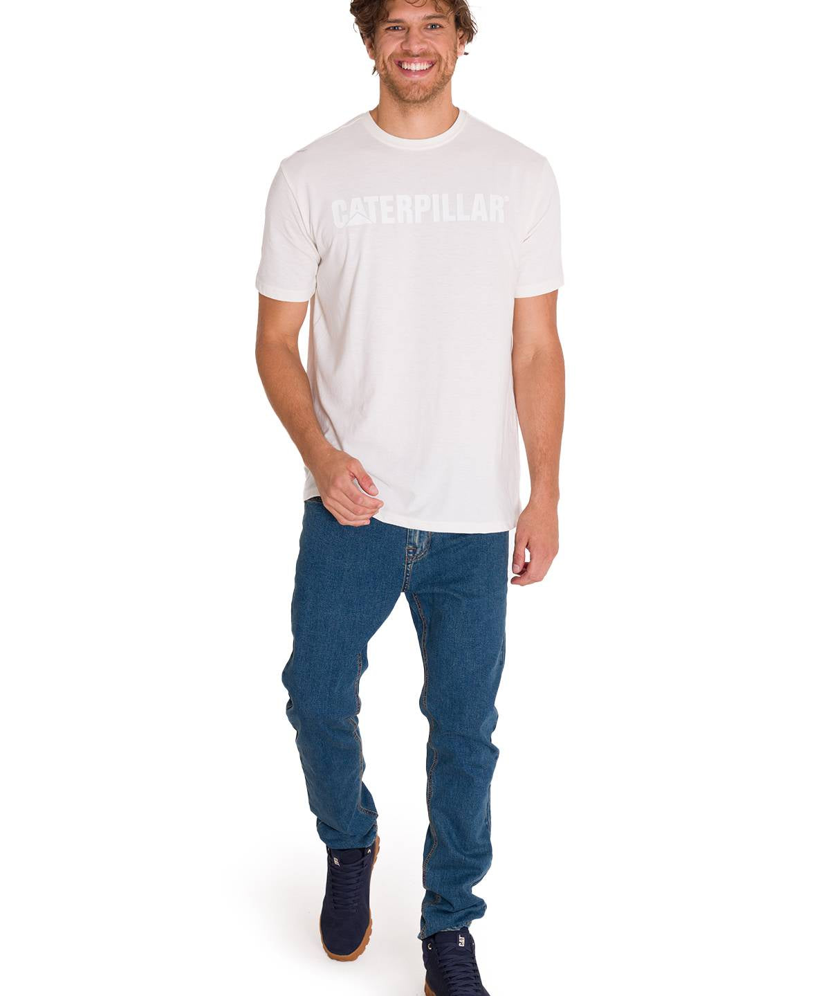 Camiseta Caterpillar Logo Tee Para Hombre Color Blanco-5