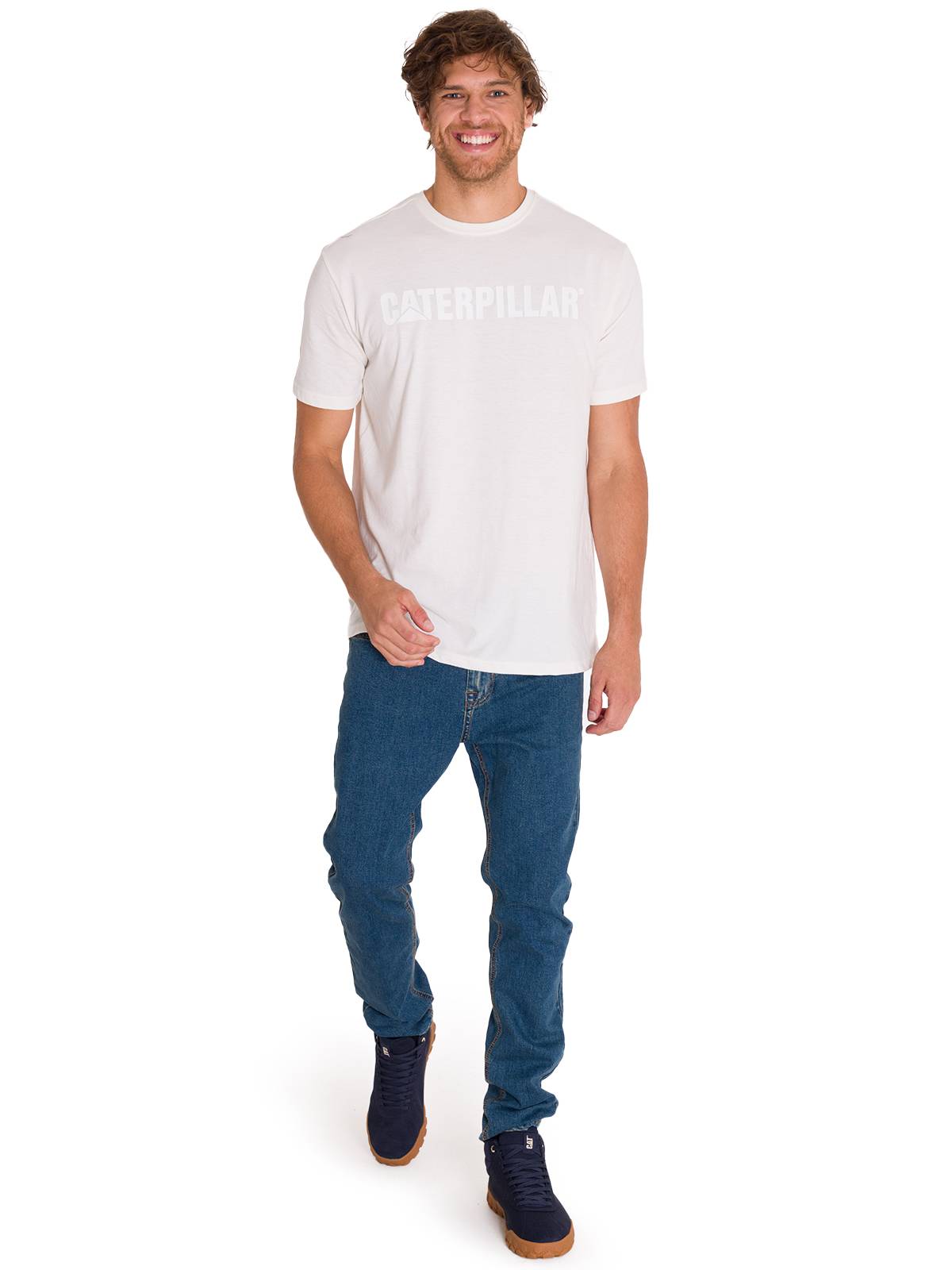 Camiseta Caterpillar Logo Tee Para Hombre Color Blanco-5
