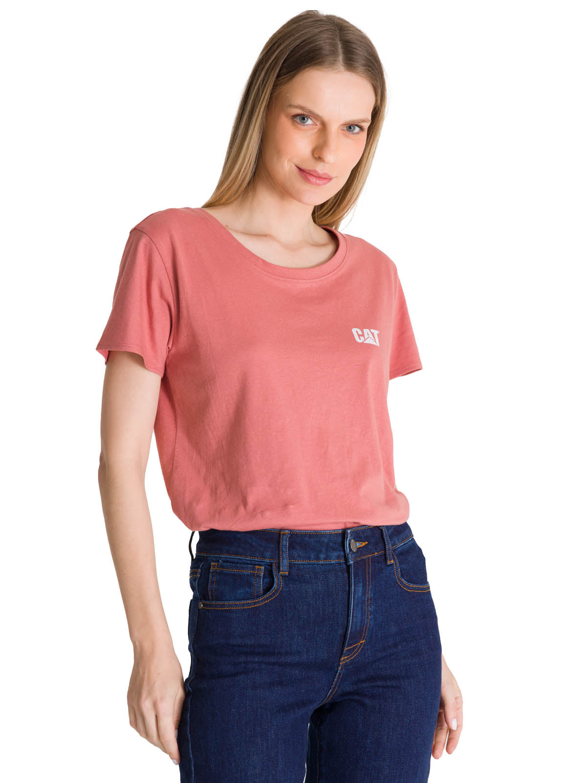 Camiseta Cat Logo Tee Para Mujer Color Rosado-2