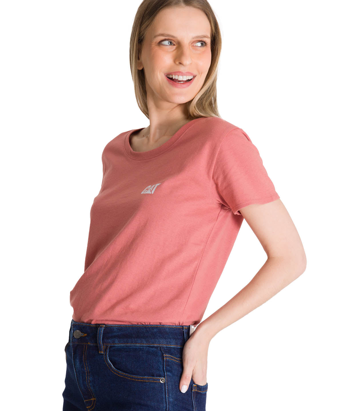 Camiseta Cat Logo Tee Para Mujer Color Rosado-3