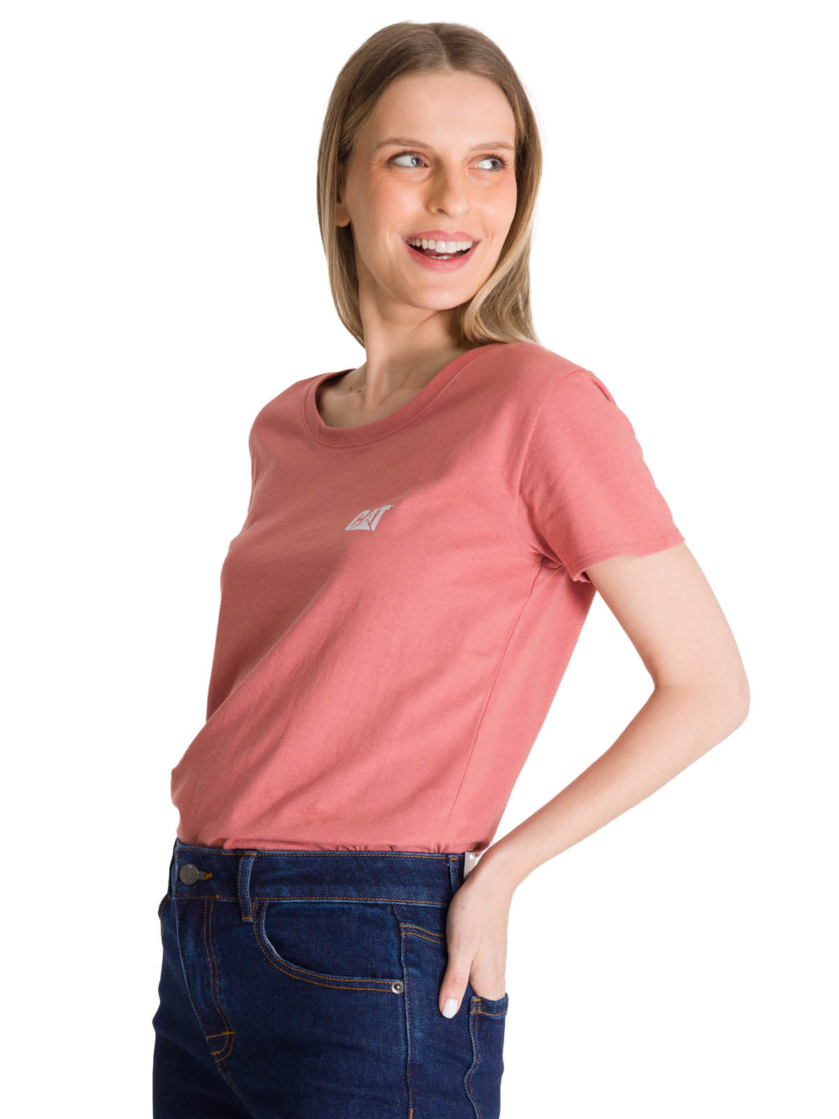 Camiseta Cat Logo Tee Para Mujer Color Rosado-3