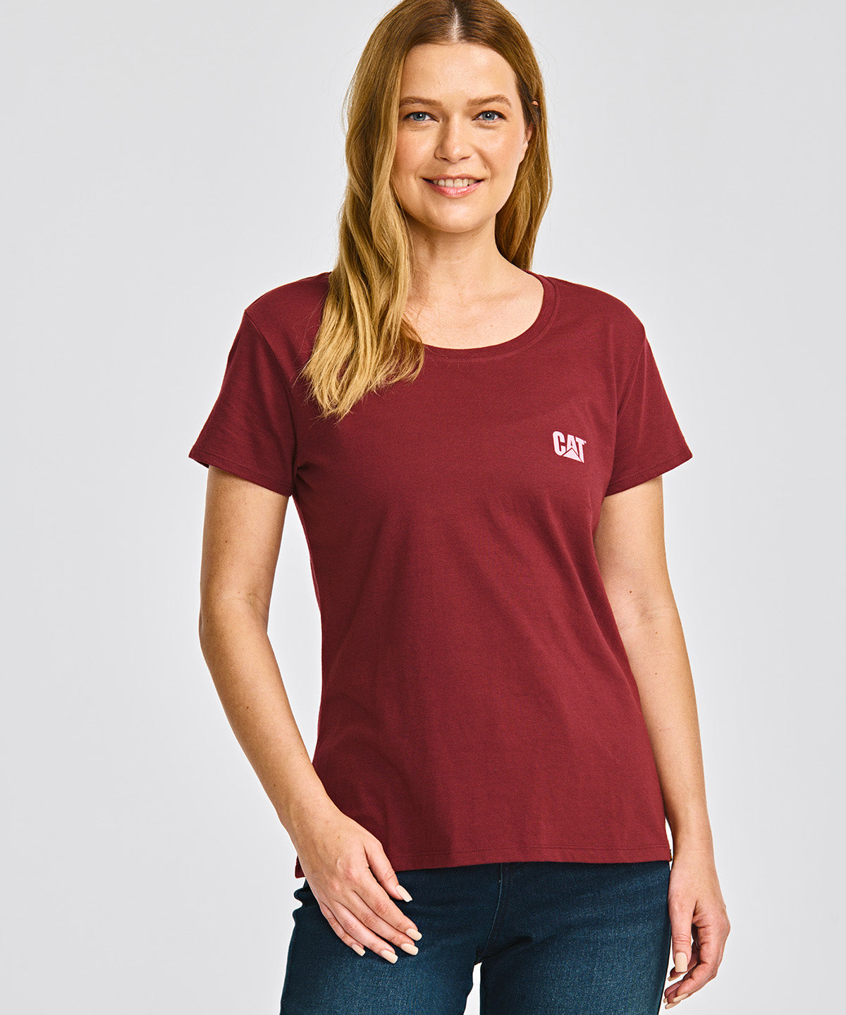 Camiseta Cat Logo Tee Para Mujer Color Rojo-1
