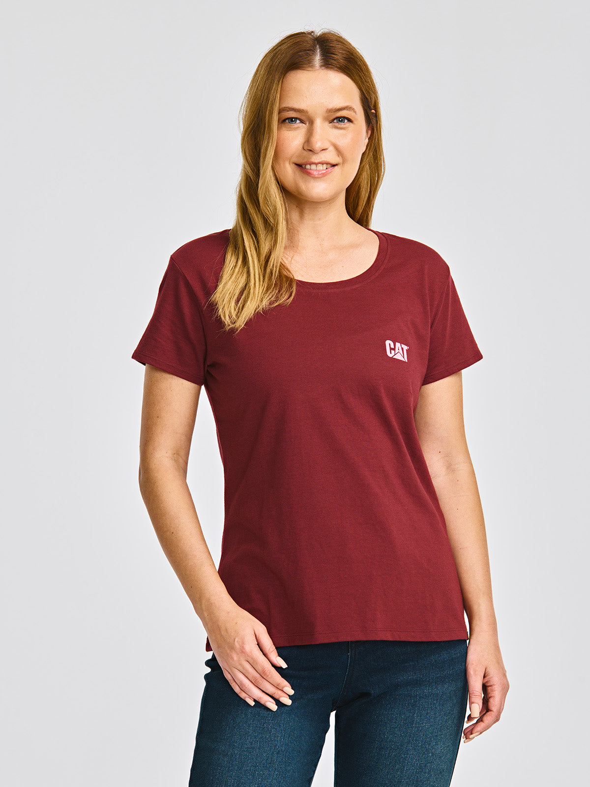 Camiseta Cat Logo Tee Para Mujer Color Rojo-1