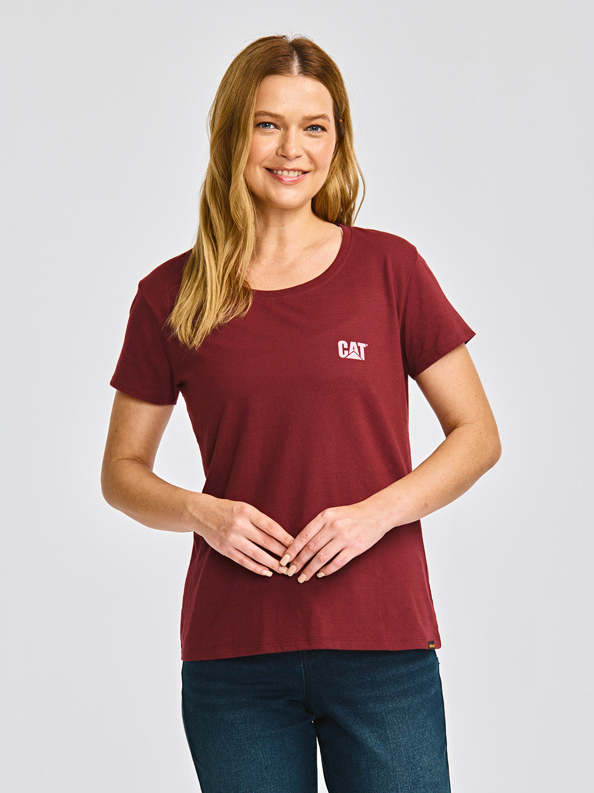Camiseta Cat Logo Tee Para Mujer Color Rojo-2