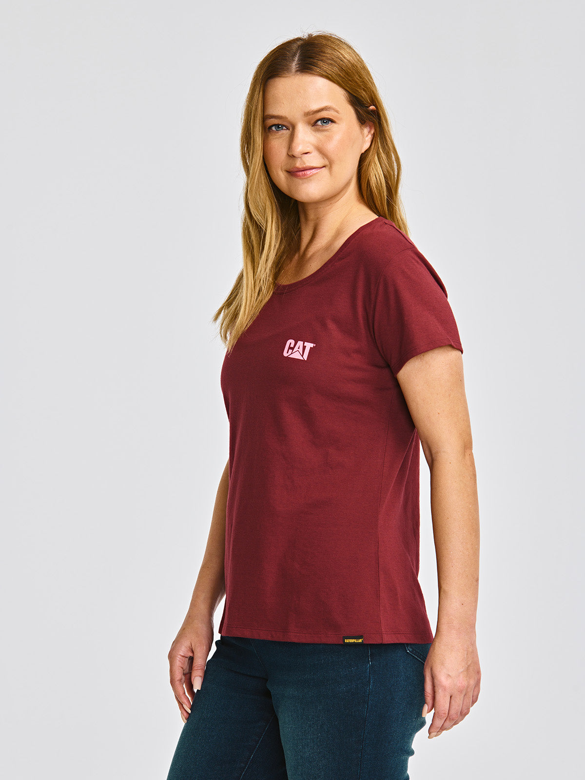 Camiseta Cat Logo Tee Para Mujer Color Rojo-3
