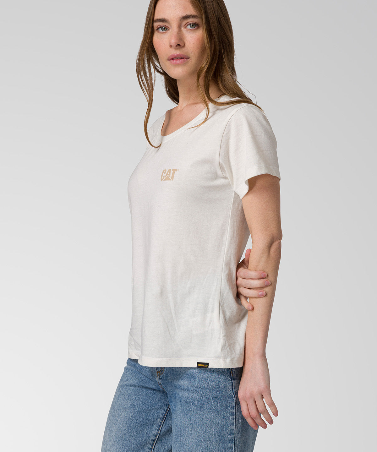 Camiseta Cat Logo Tee Para Mujer Color Blanco-3