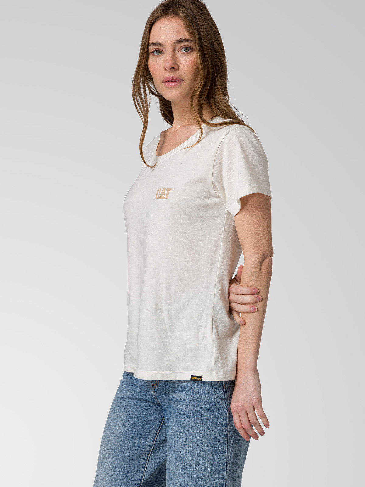 Camiseta Cat Logo Tee Para Mujer Color Blanco-3