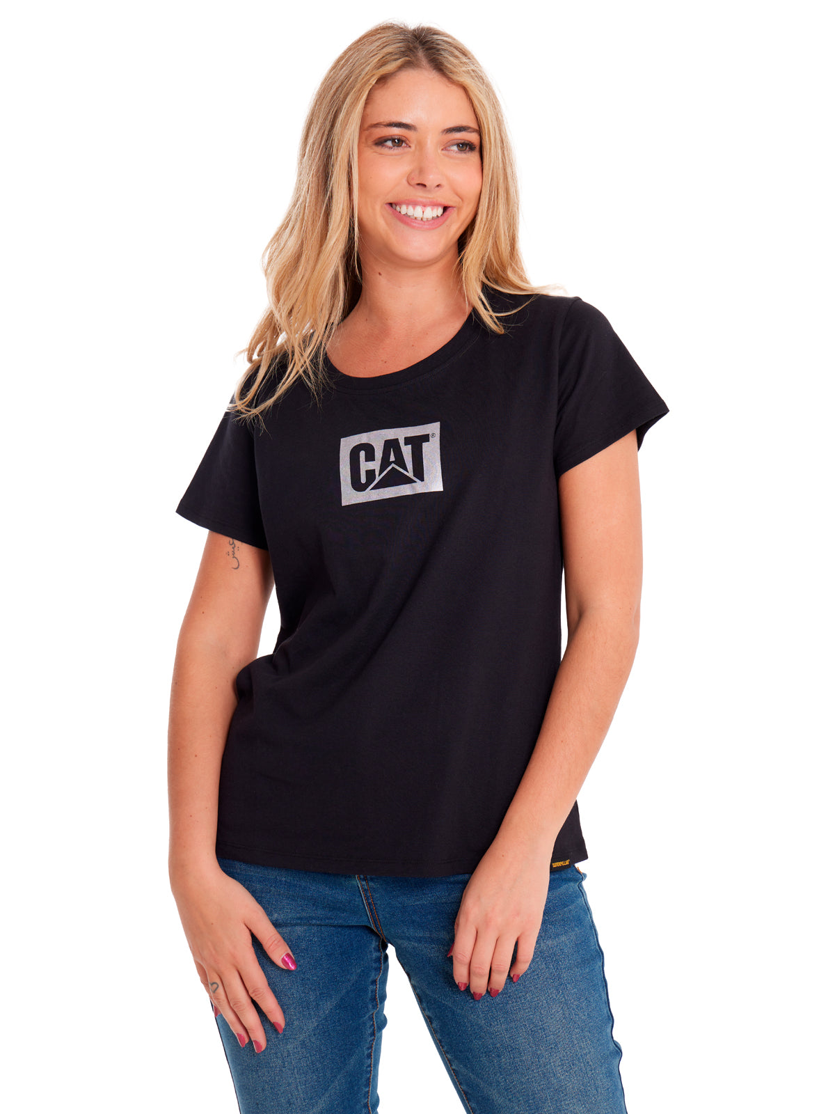 Camiseta Metallic Cat Logo Te Para Mujer Color Negro-1