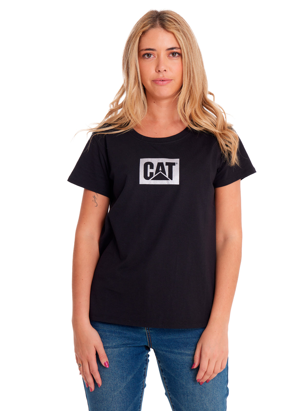 Camiseta Metallic Cat Logo Te Para Mujer Color Negro-4