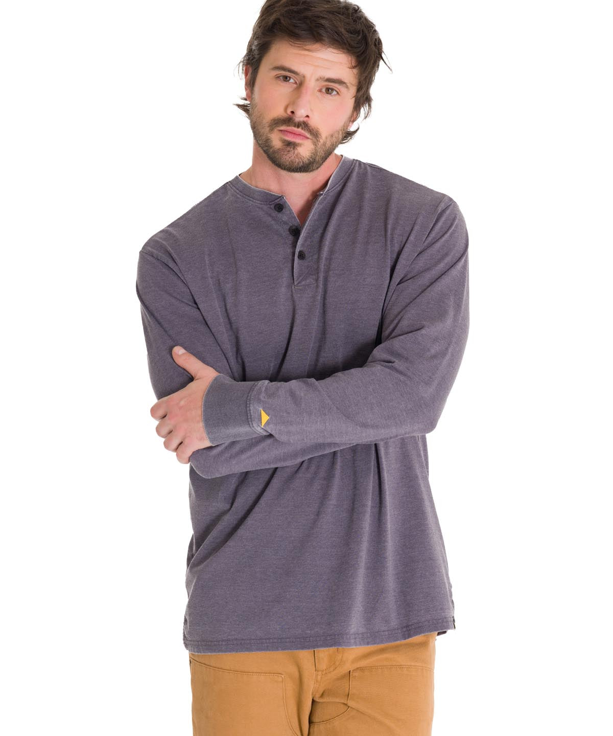 Camiseta Burnout Manga Larga Henley Para Hombre Color Gris-1