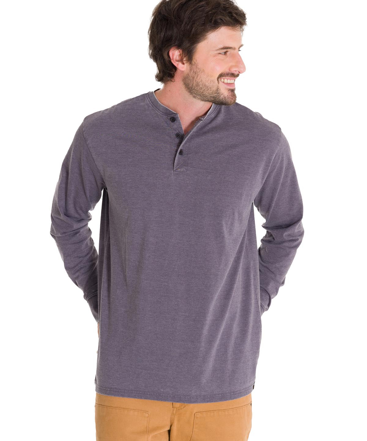Camiseta Burnout Manga Larga Henley Para Hombre Color Gris-2