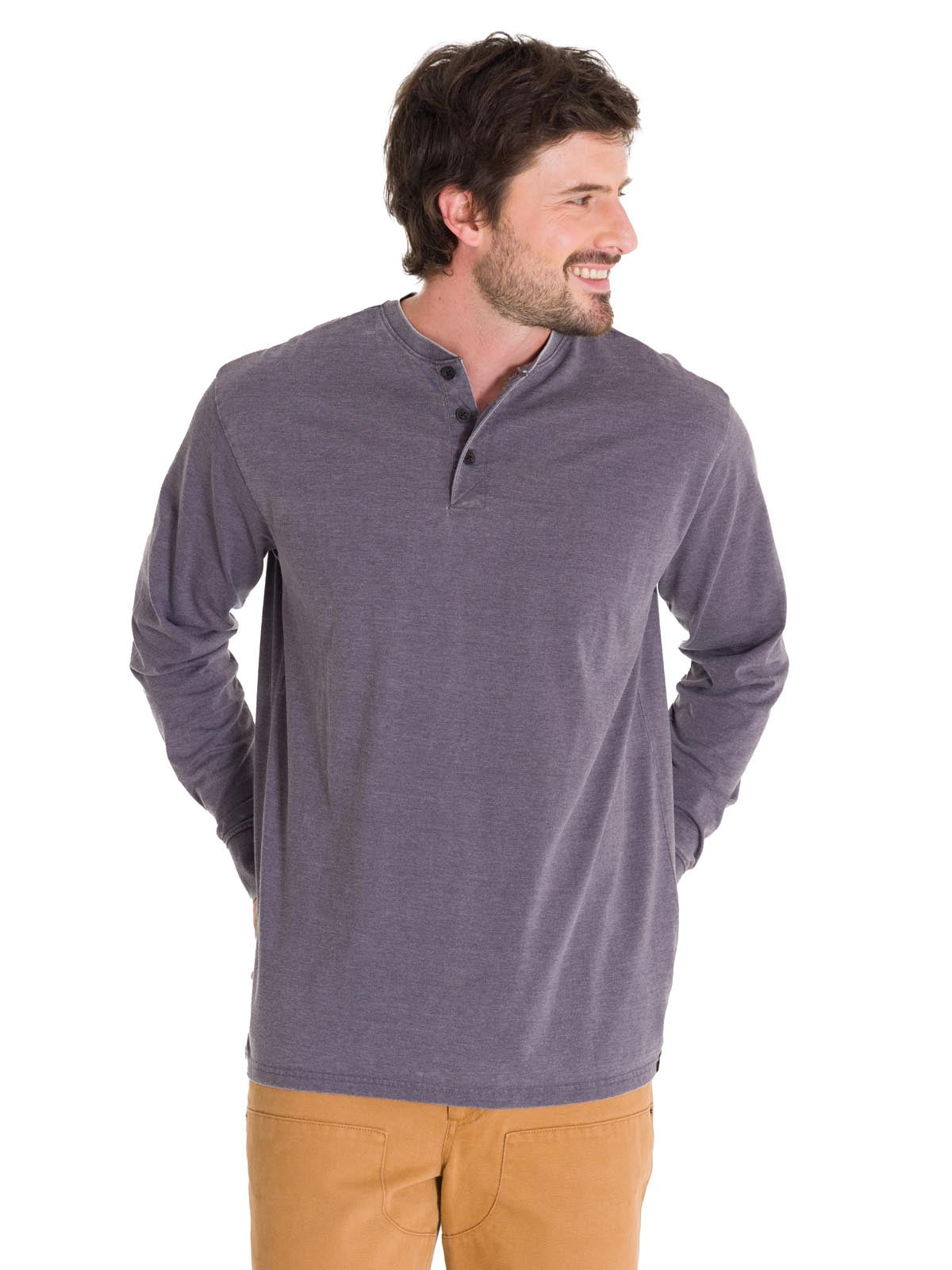 Camiseta Burnout Manga Larga Henley Para Hombre Color Gris-2