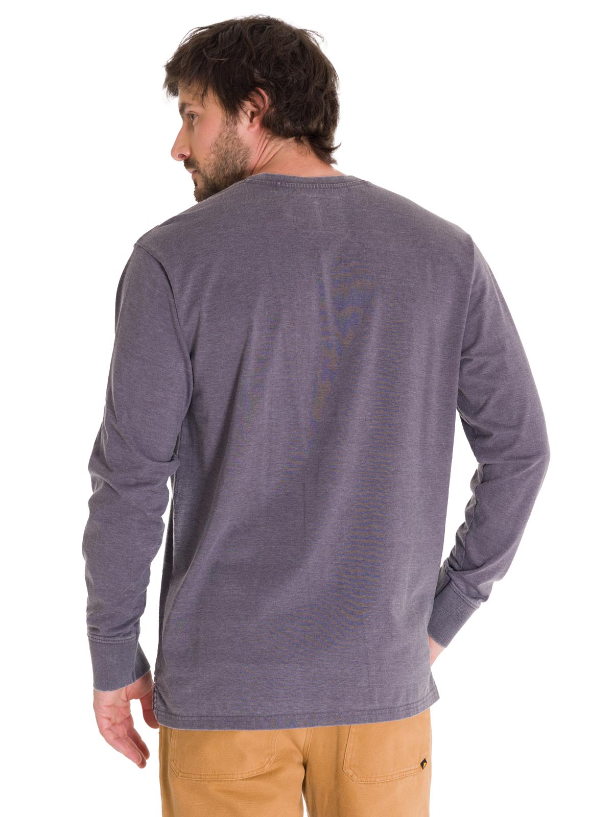 Camiseta Burnout Manga Larga Henley Para Hombre Color Gris-3