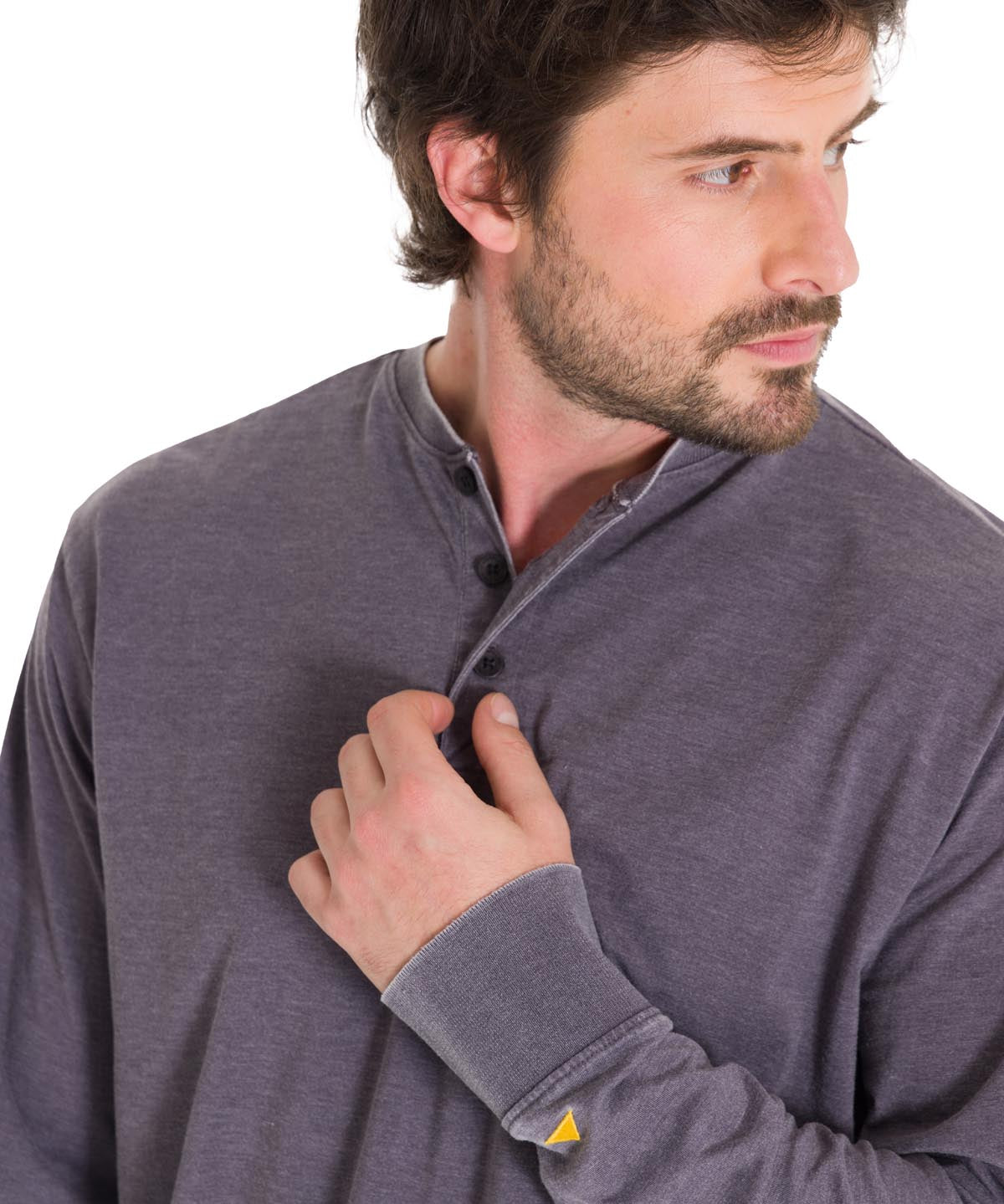 Camiseta Burnout Manga Larga Henley Para Hombre Color Gris-4