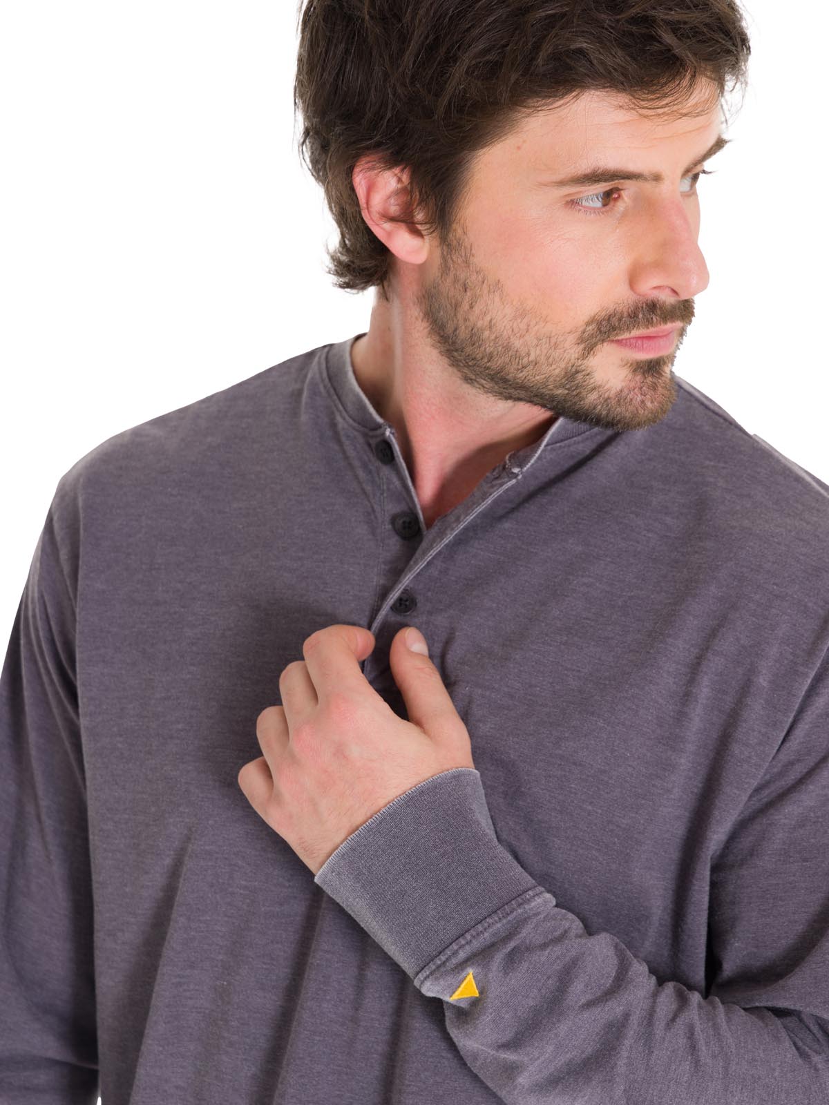 Camiseta Burnout Manga Larga Henley Para Hombre Color Gris-4