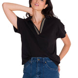 Polo Notch Neck Polo Shir Para Mujer Color Negro-2