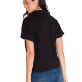 Polo Notch Neck Polo Shir Para Mujer Color Negro-3