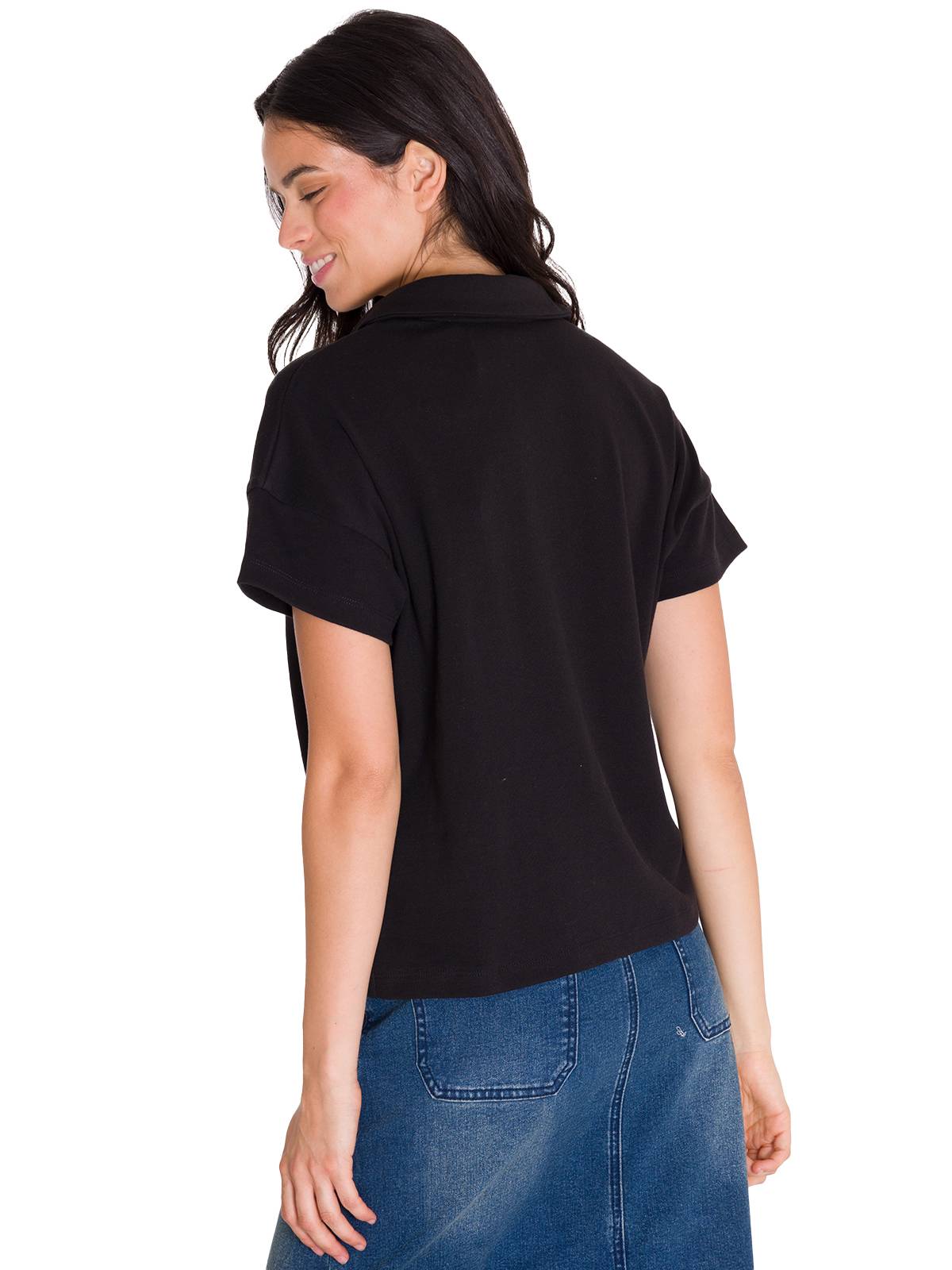 Polo Notch Neck Polo Shir Para Mujer Color Negro-3