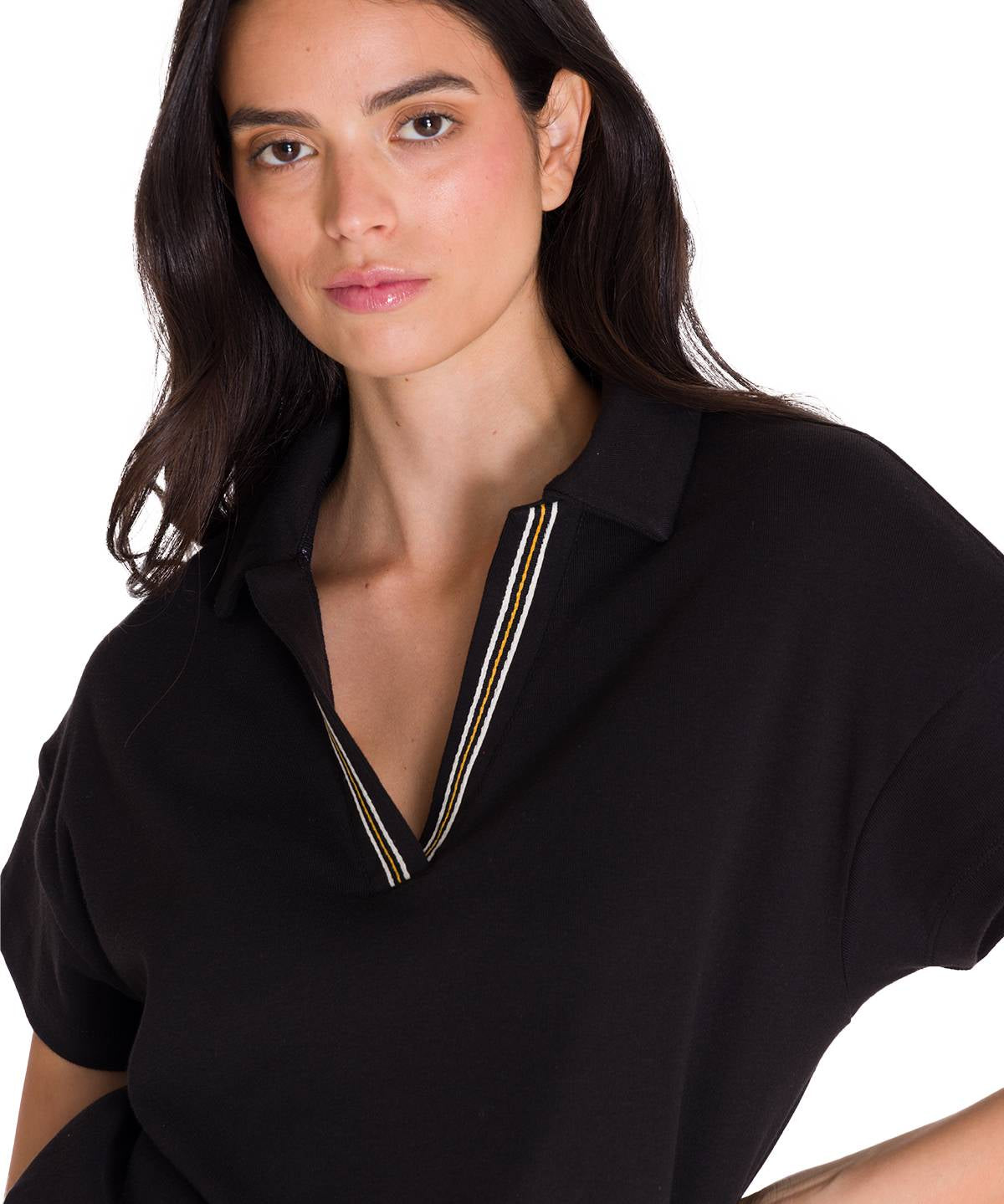 Polo Notch Neck Polo Shir Para Mujer Color Negro-4