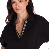 Polo Notch Neck Polo Shir Para Mujer Color Negro-4