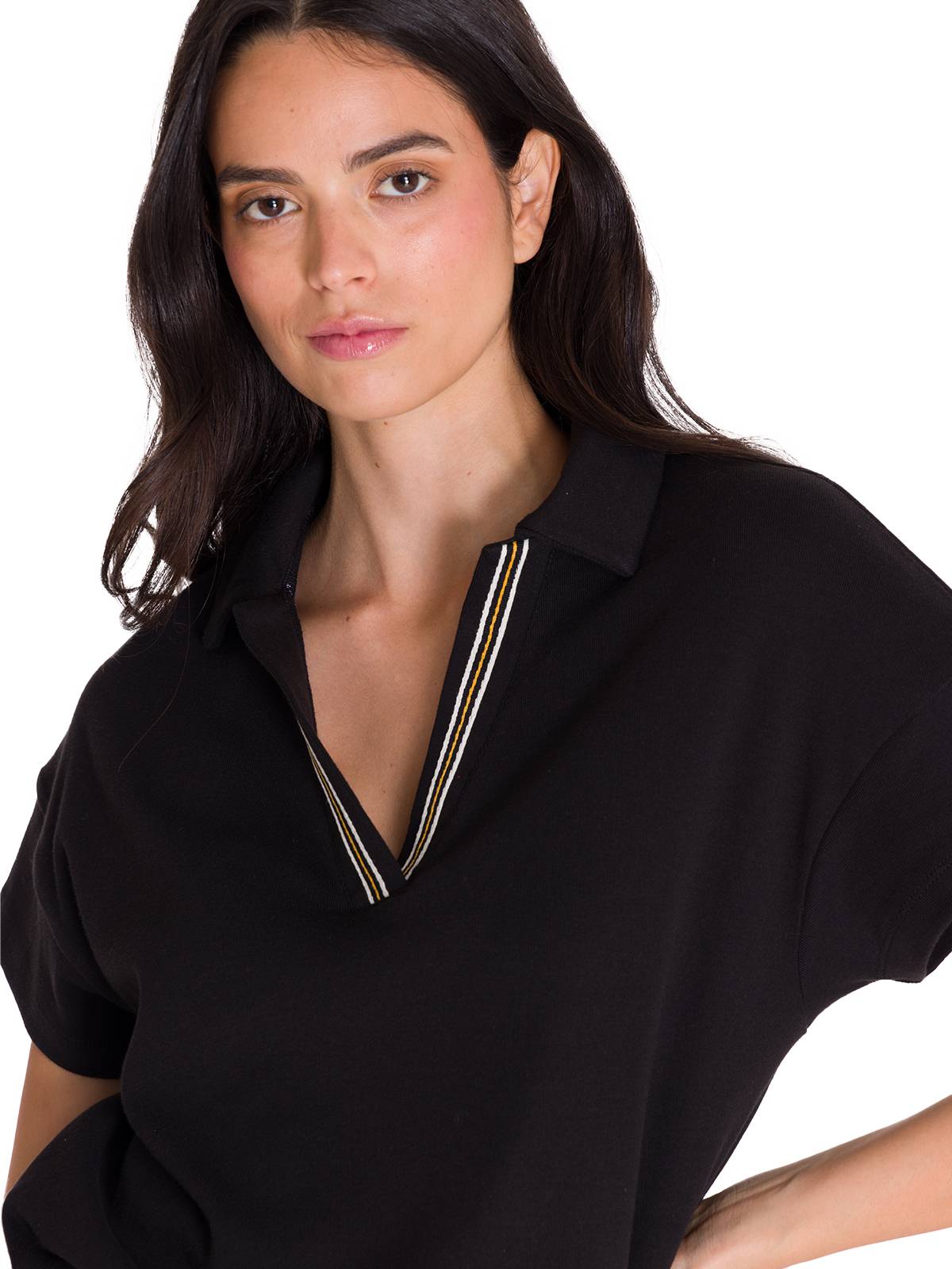 Polo Notch Neck Polo Shir Para Mujer Color Negro-4