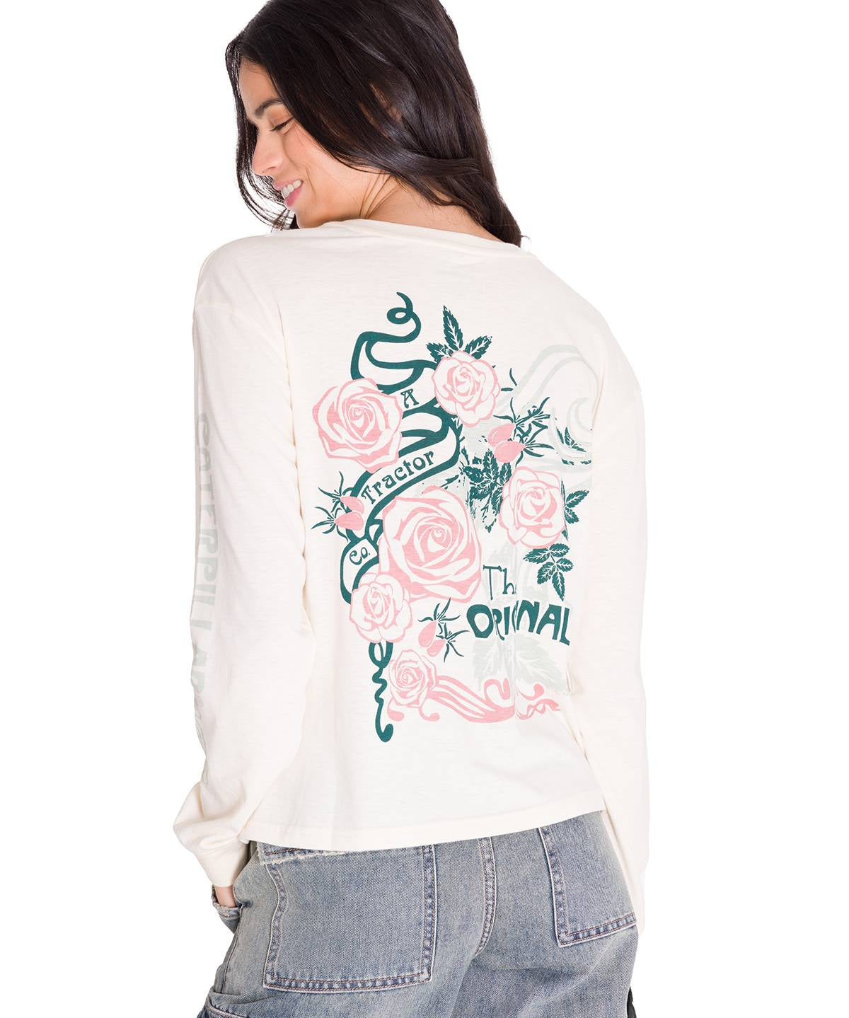 Camiseta Manga Larga Floral Graphic T Para Mujer Color Amarillo-4