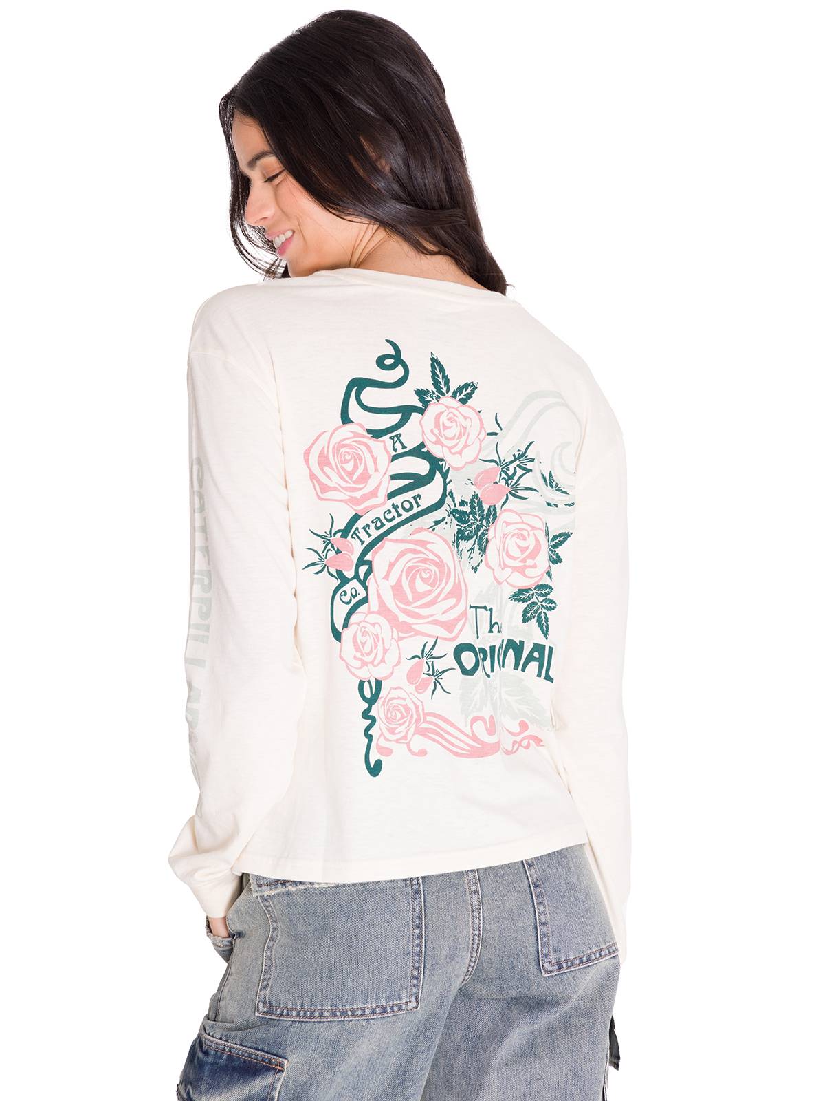 Camiseta Manga Larga Floral Graphic T Para Mujer Color Amarillo-4