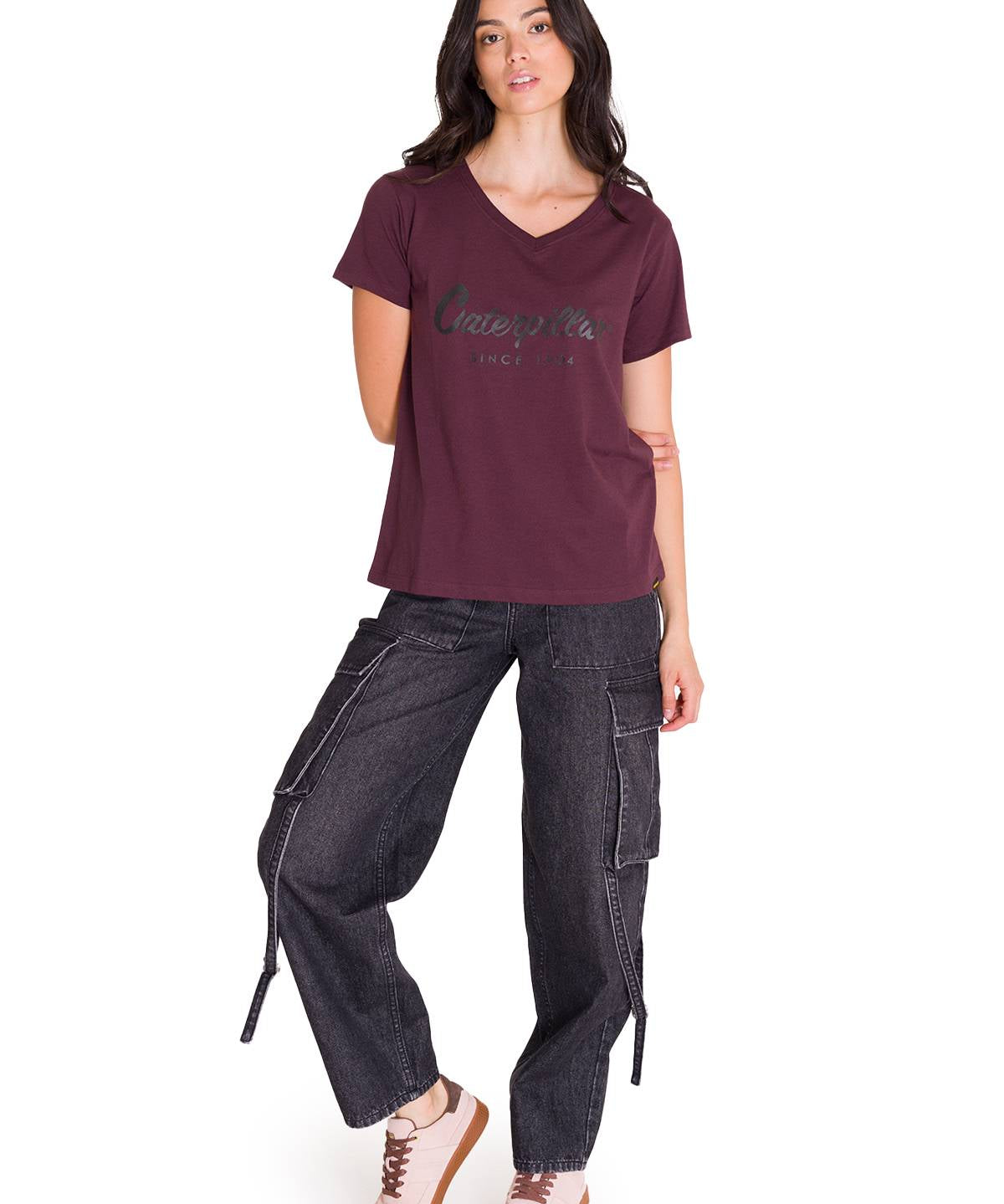 Camiseta Caterpillar Metallic Para Mujer Color Negro-5