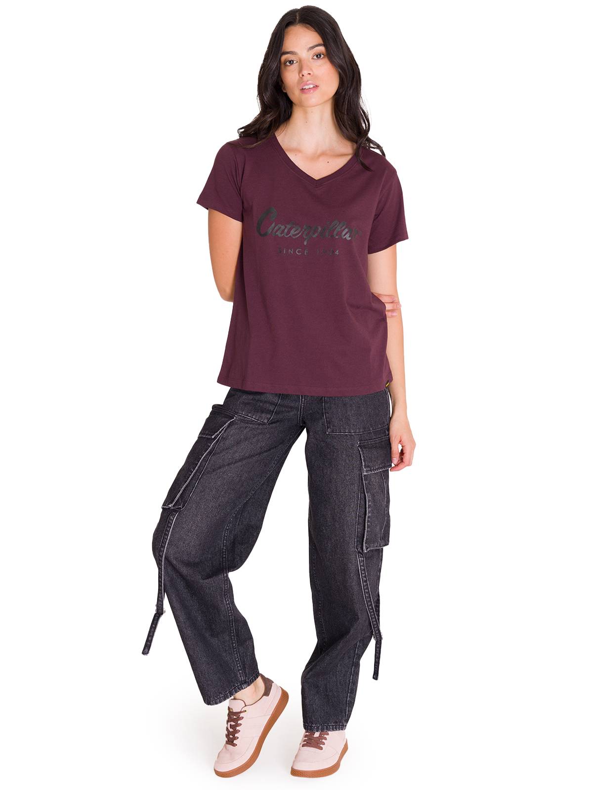 Camiseta Caterpillar Metallic Para Mujer Color Negro-5