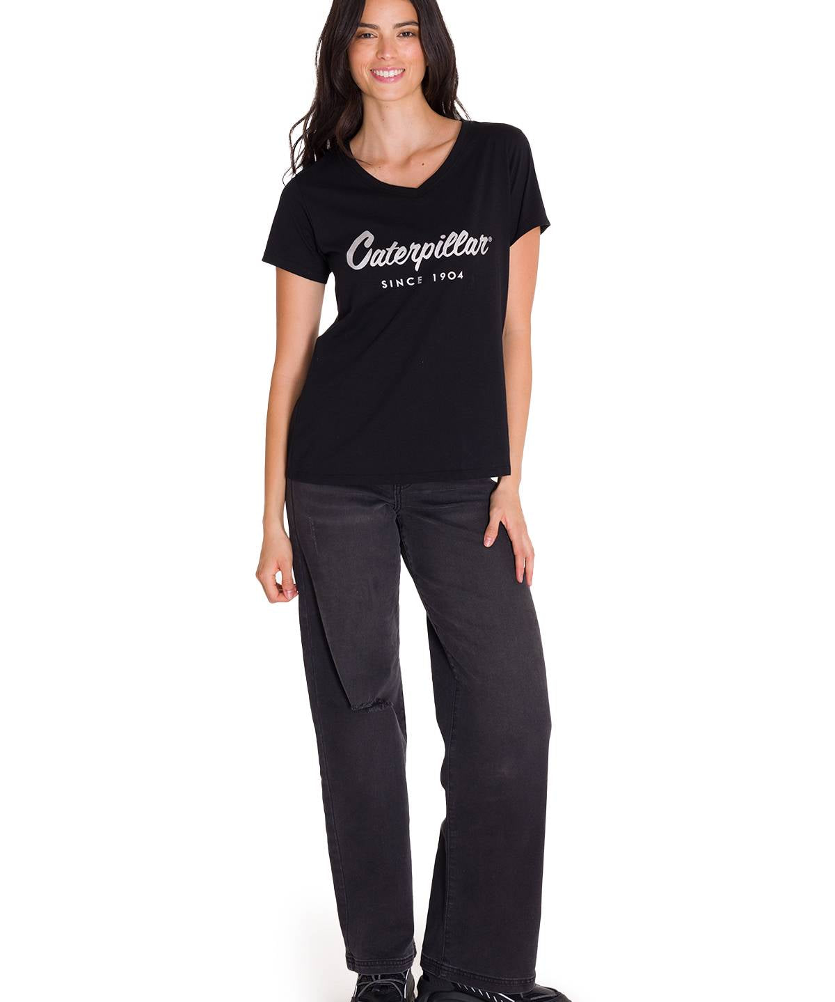 Camiseta Caterpillar Metallic Para Mujer Color Negro-5