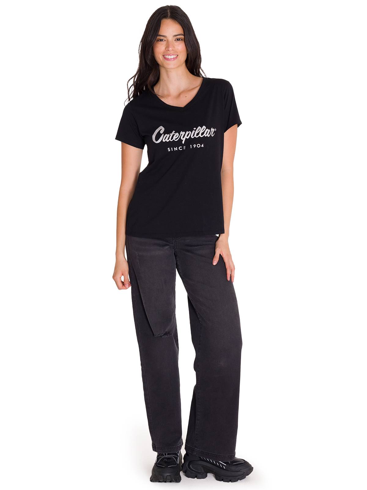 Camiseta Caterpillar Metallic Para Mujer Color Negro-5