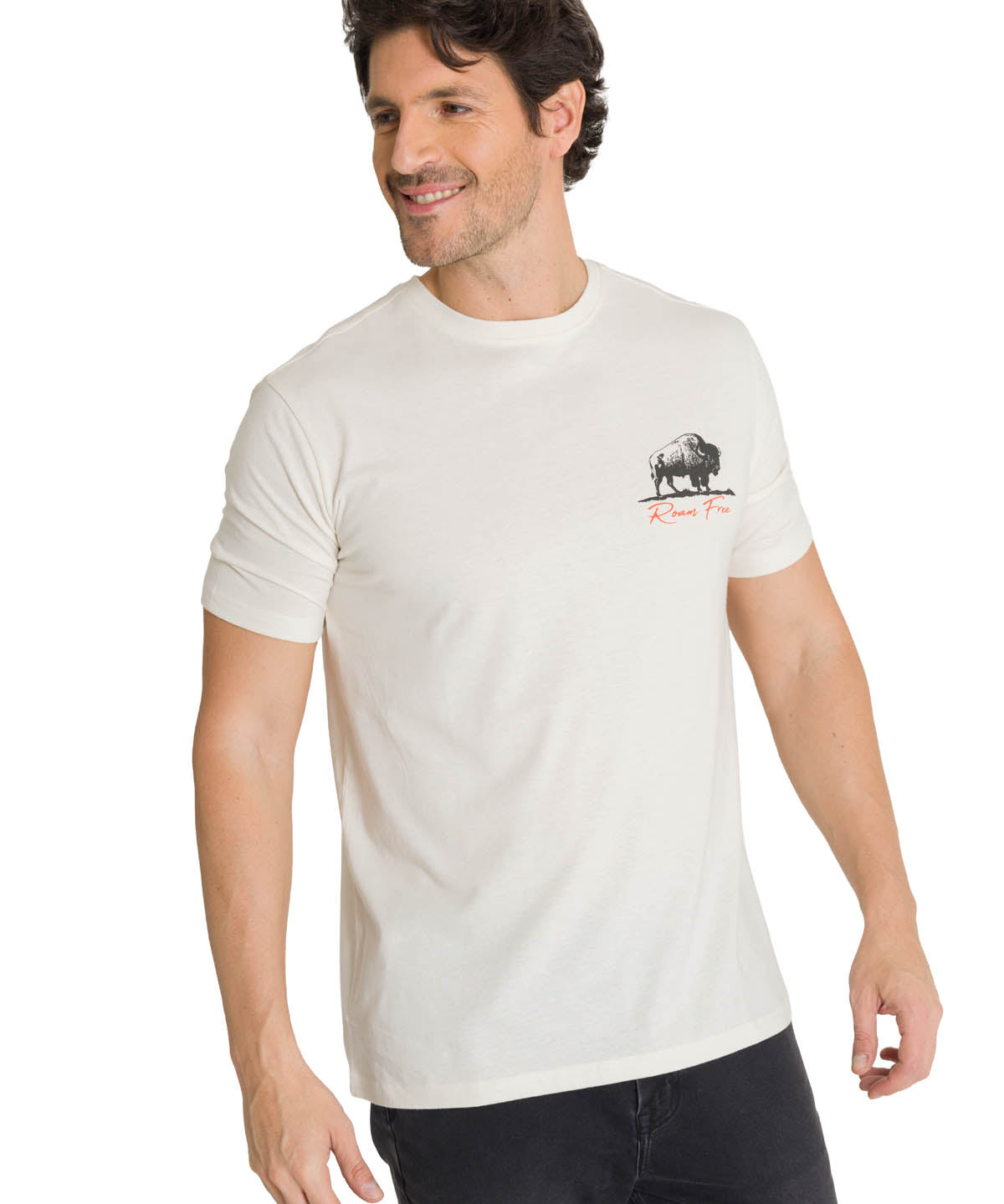 Camiseta Roam Free Bison Tee Para Hombre Color Beige-1
