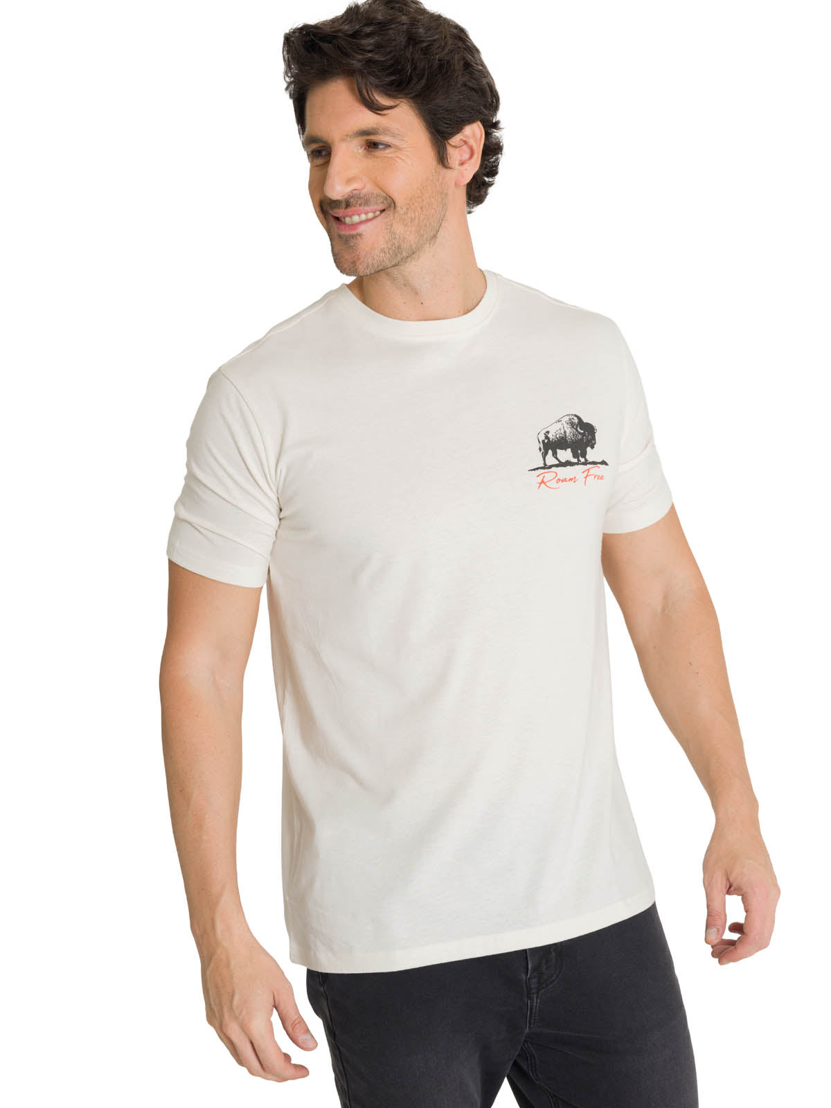 Camiseta Roam Free Bison Tee Para Hombre Color Beige-1