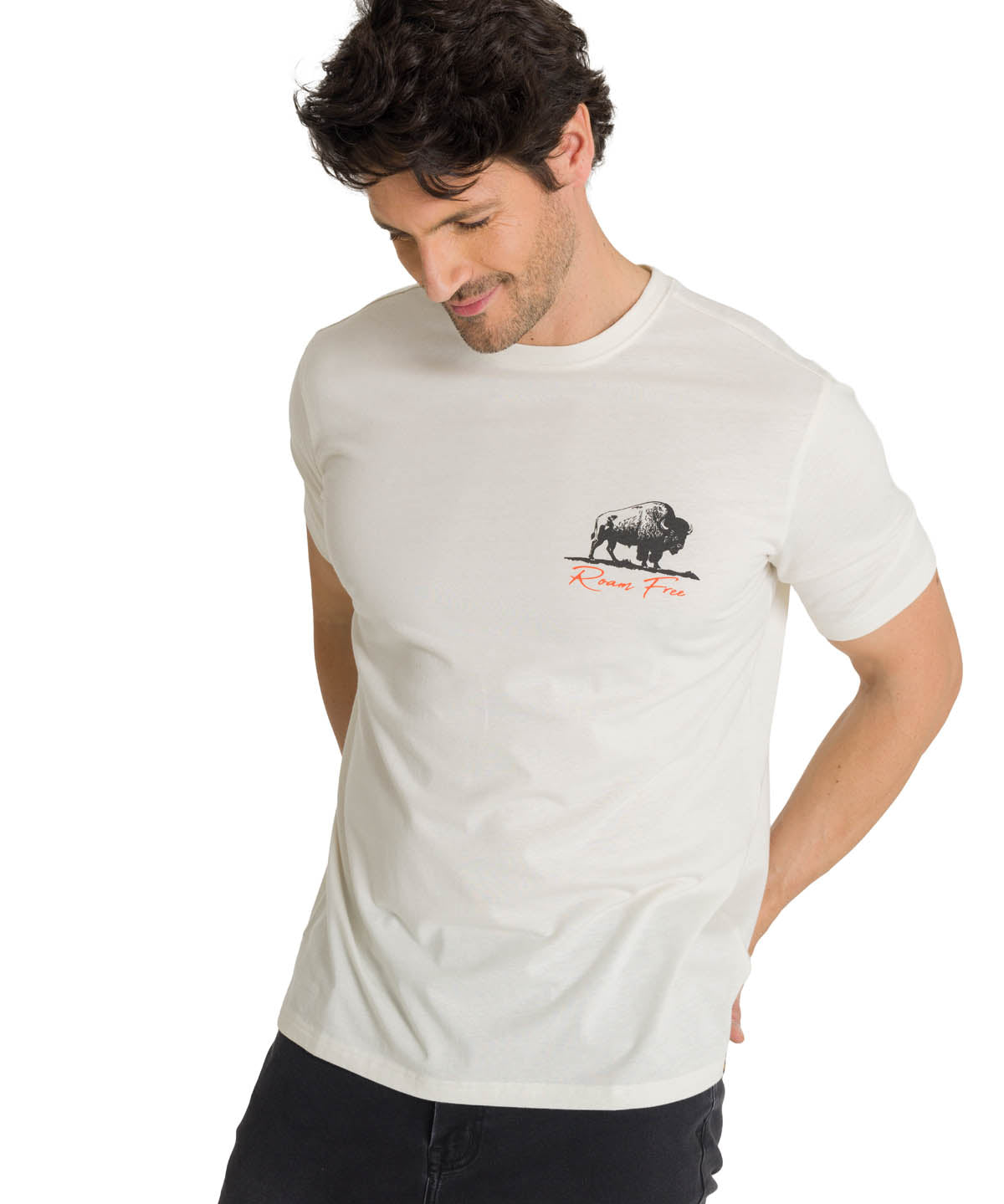 Camiseta Roam Free Bison Tee Para Hombre Color Beige-2