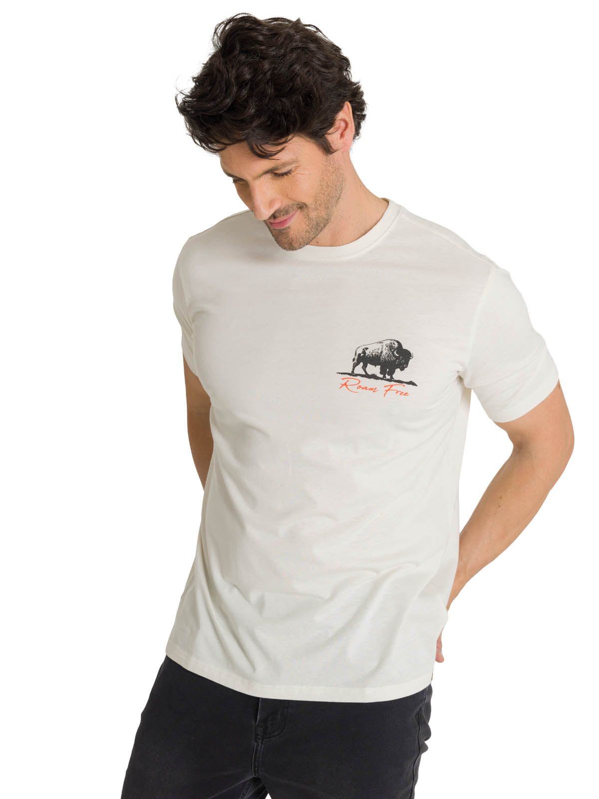 Camiseta Roam Free Bison Tee Para Hombre Color Beige-2