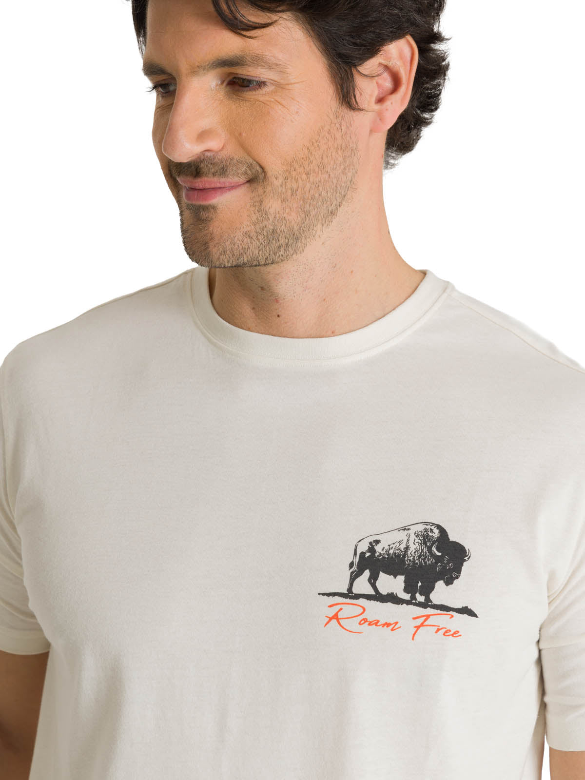 Camiseta Roam Free Bison Tee Para Hombre Color Beige-4