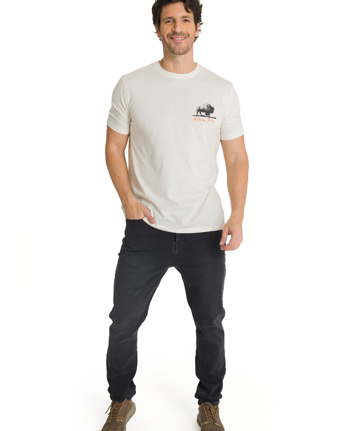 Camiseta Roam Free Bison Tee Para Hombre Color Beige-5