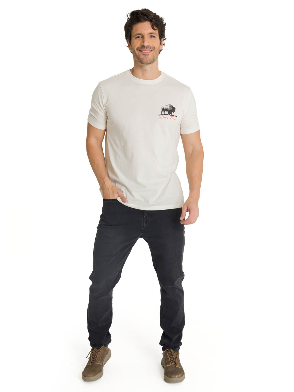 Camiseta Roam Free Bison Tee Para Hombre Color Beige-5