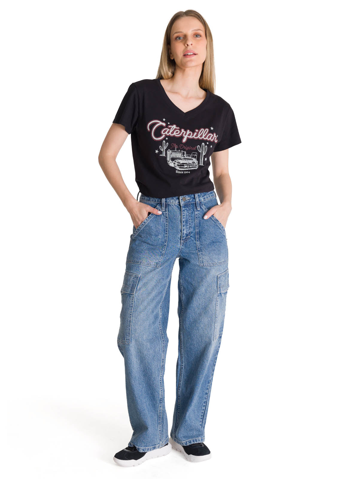 Camiseta V-Neck Graphic Tee 1 Para Mujer Color Negro-5