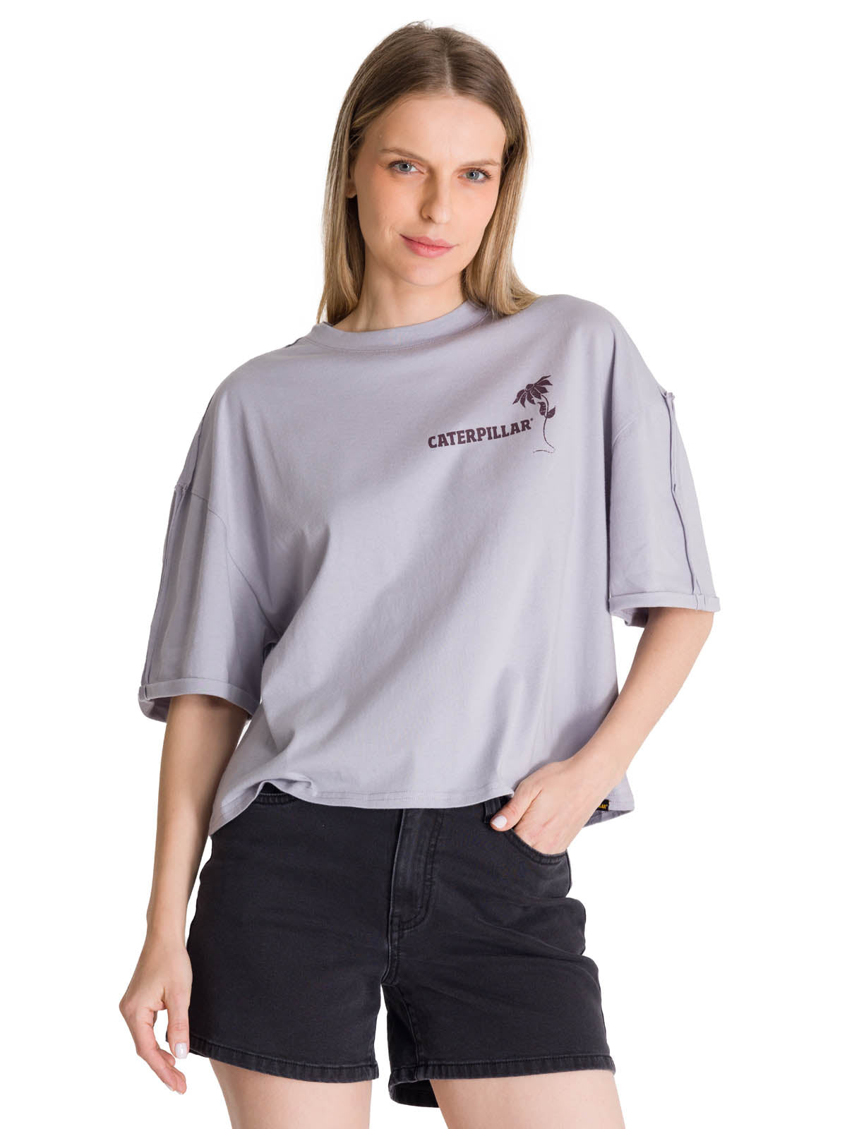 Camiseta Oversize Graphic Tee Para Mujer Color Gris-1