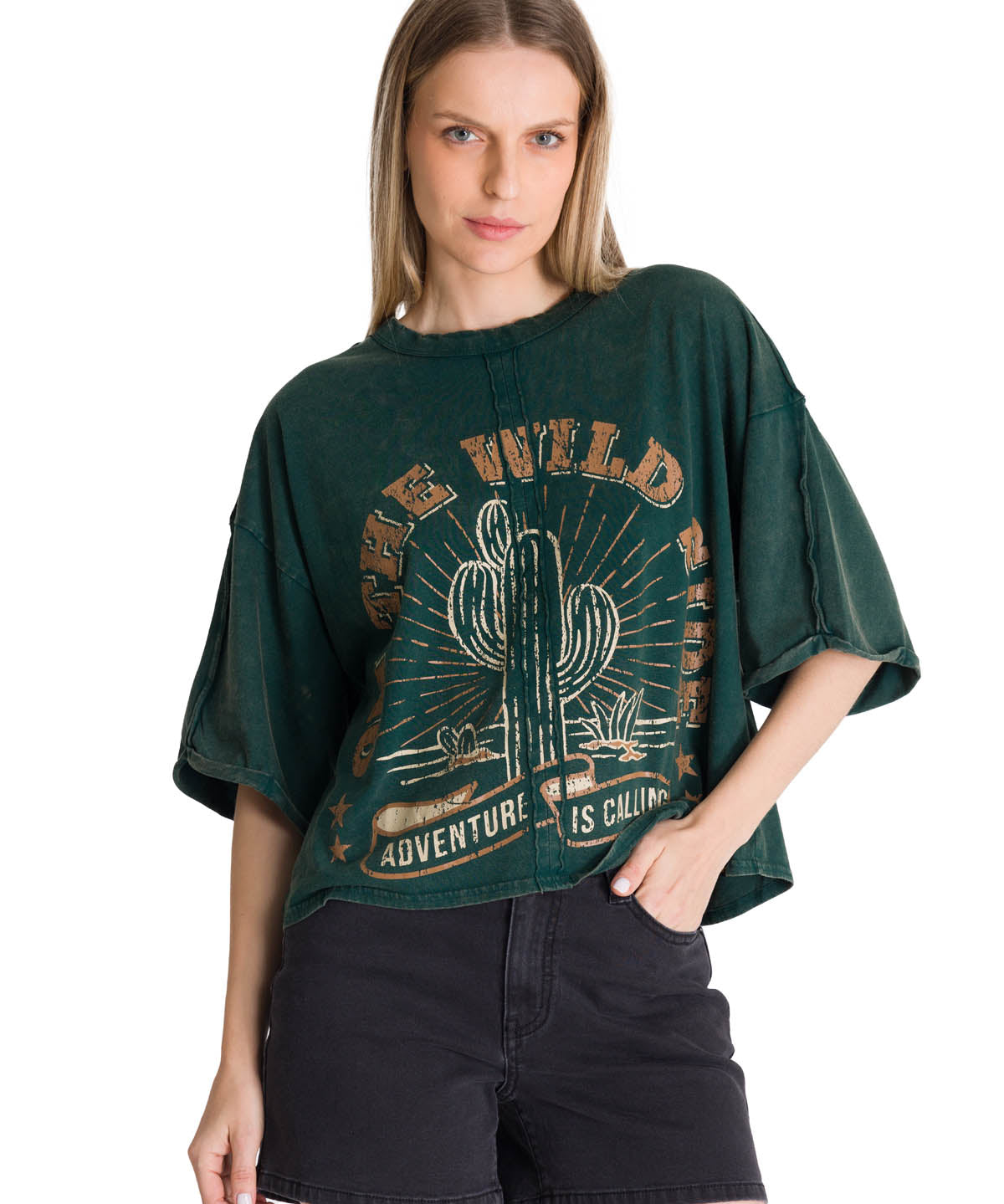 Camiseta Oversize Graphic Tee Para Mujer Color Verde-1