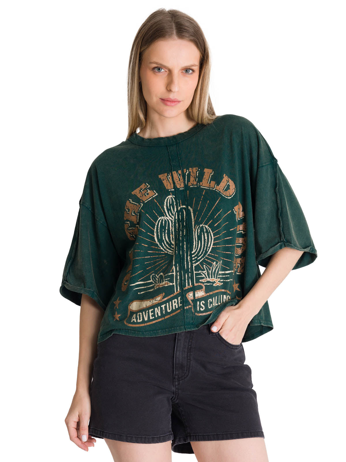 Camiseta Oversize Graphic Tee Para Mujer Color Verde-1