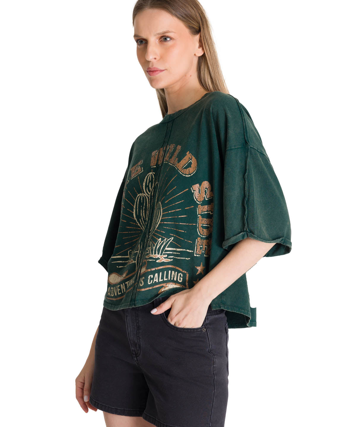 Camiseta Oversize Graphic Tee Para Mujer Color Verde-2