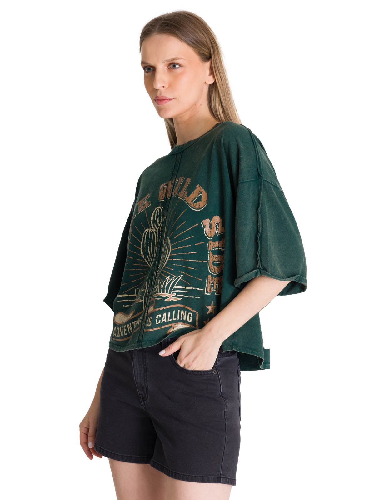 Camiseta Oversize Graphic Tee Para Mujer Color Verde-2