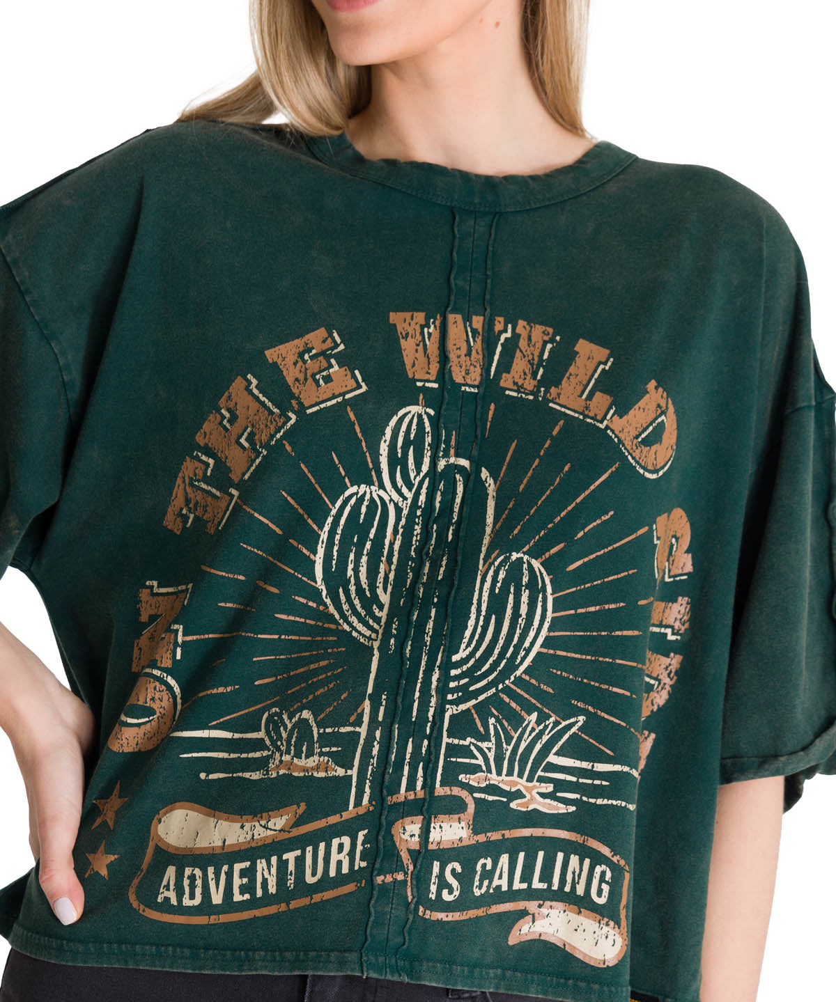 Camiseta Oversize Graphic Tee Para Mujer Color Verde-4