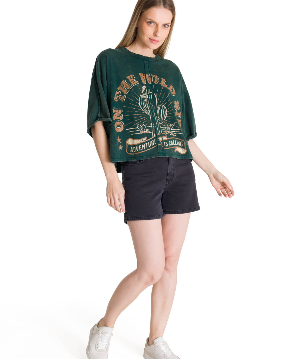 Camiseta Oversize Graphic Tee Para Mujer Color Verde-5